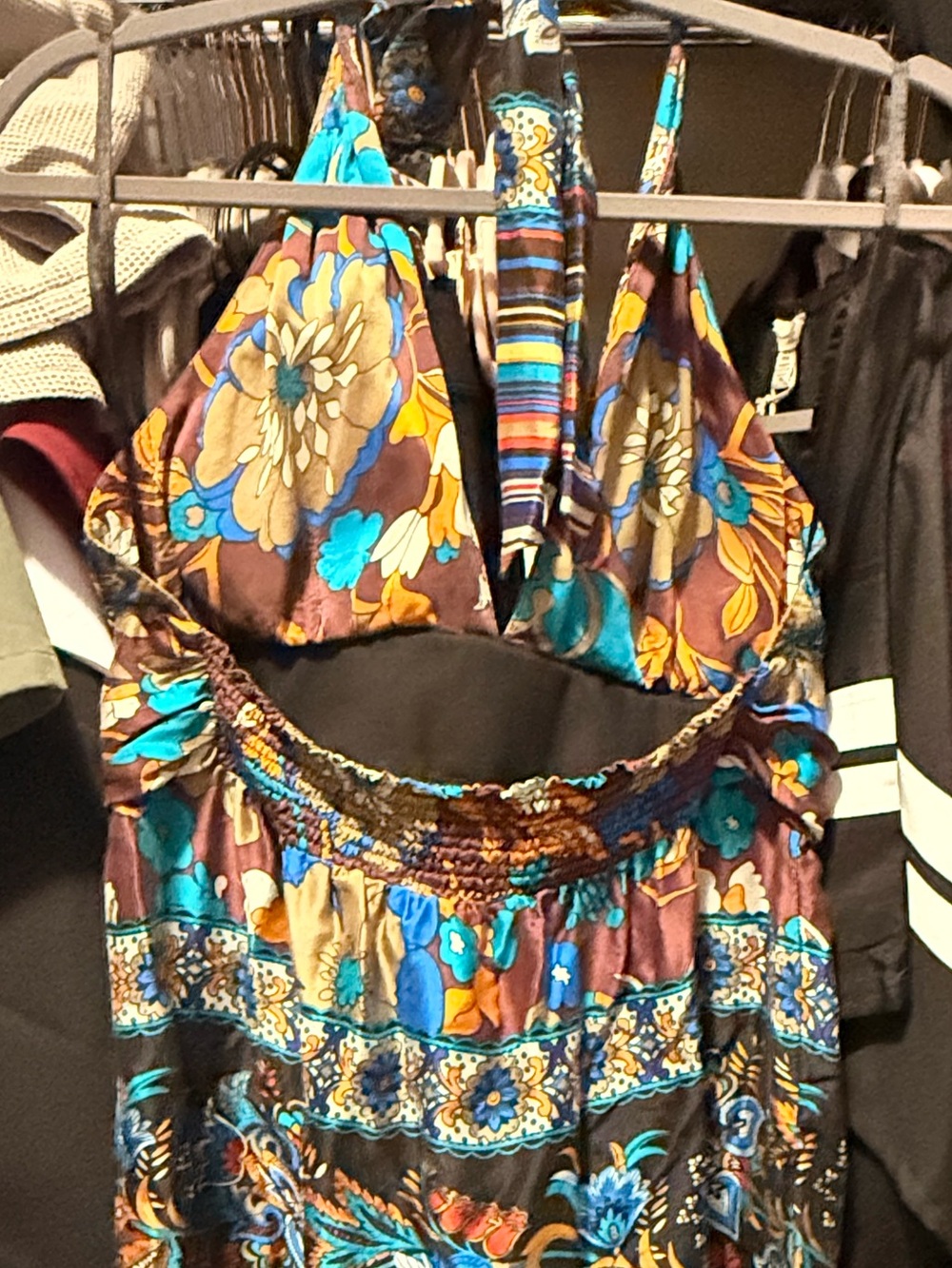 Arden B Vintage Silk Babydoll Halter Dress Size L Blue Boho Cottagecore Coquette - Picture 2 of 4